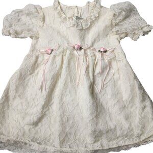 Vintage Little Princess Lace Flower Girl Cottagecore Dress Size 2T Made in USA